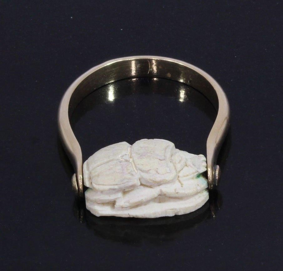 Scarabee vintage 14k gouden ring hieroglyfen unisex uniek, Verzenden, Goud, Ring, Met edelsteen