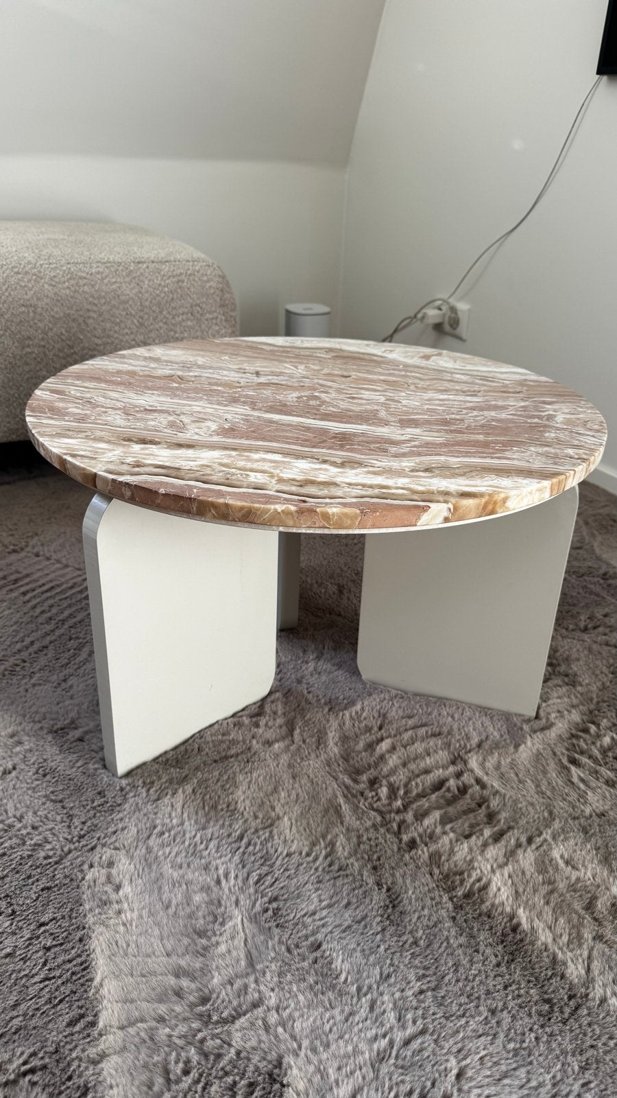 Salontafel met echt marmer blad, Huis en Inrichting, Ophalen, Gebruikt, Rond, Overige materialen