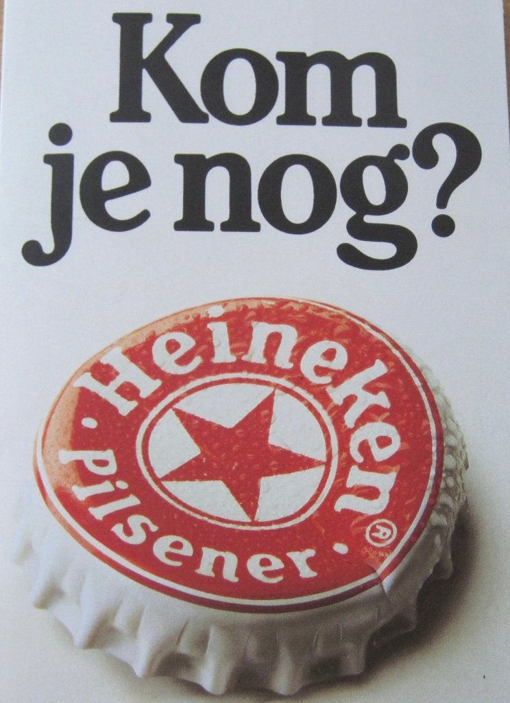 Kom je nog? Heineken dop op dubbele kaart, Verzenden, 1980 tot heden, Gelopen, Overige thema's