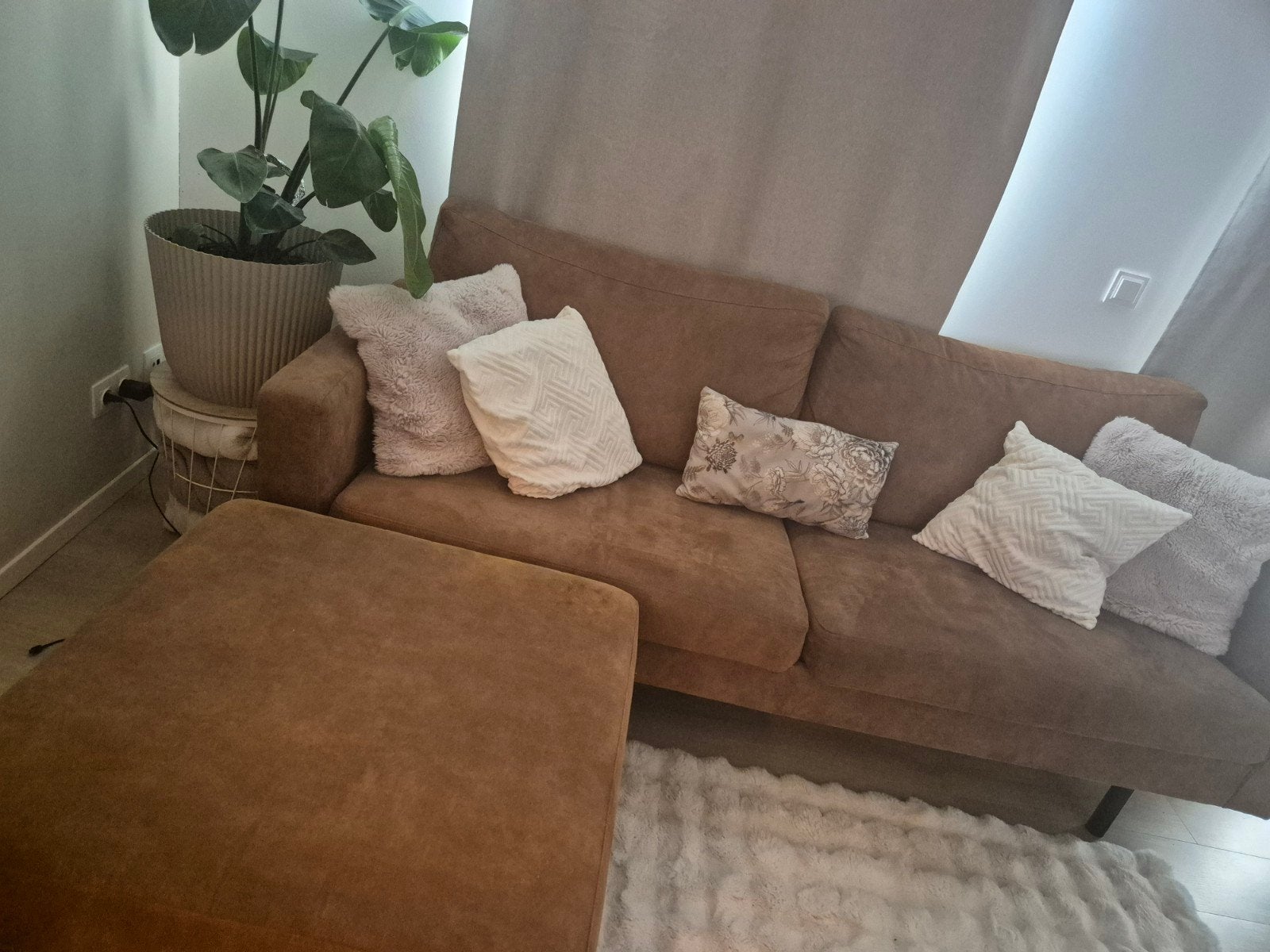 Leen Bakker Bank Collin Cognac met Hocker, Ophalen, Zo goed als nieuw, Stof