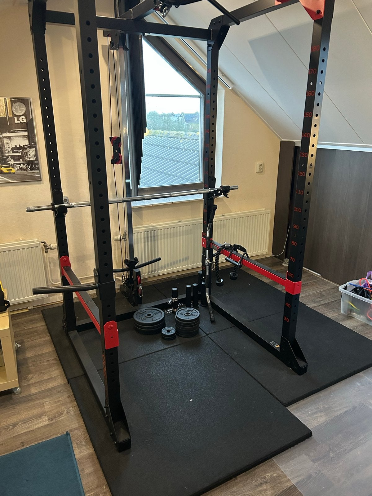 Decathlon PowerRek / squatrack + gewichten + halterstang, Ophalen, Zo goed als nieuw, Benen, Overige typen