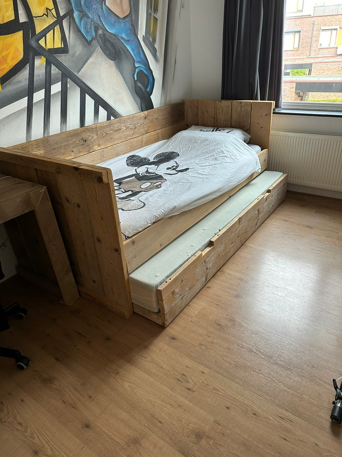 Steigerhouten bed, Huis en Inrichting, Slaapkamer | Bedden, Ophalen, Gebruikt, 90 cm, Eenpersoons