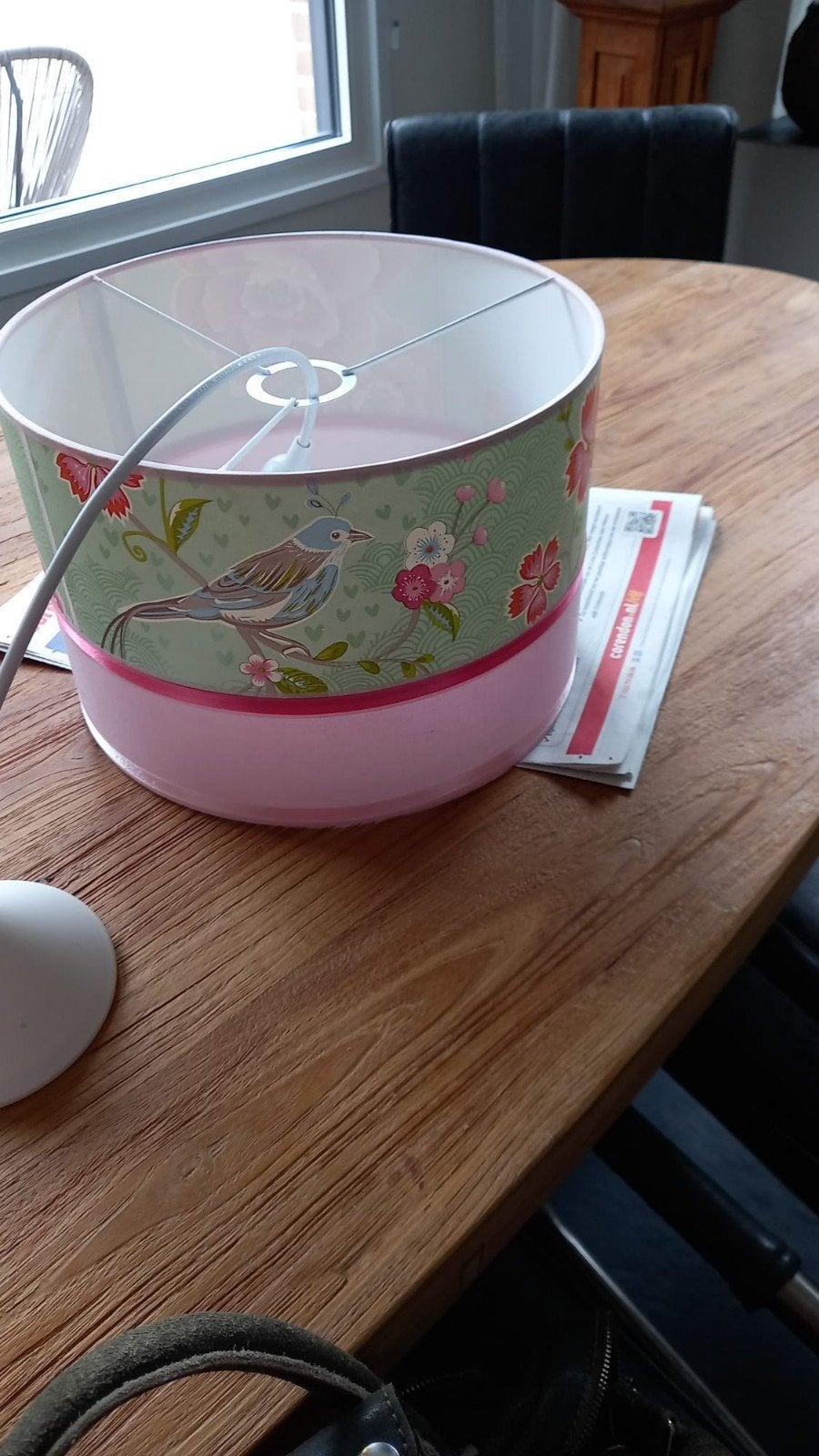 Leuke lampenkap met vogelprint en bloemen, Hanglamp, Meerkleurig, Rond, Ophalen of Verzenden