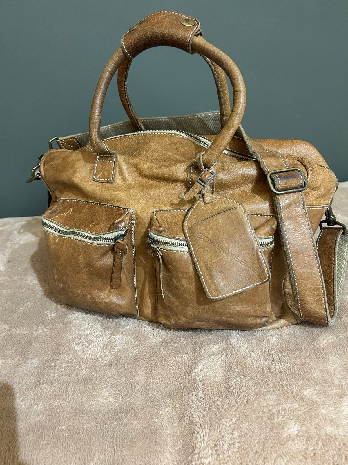 Cowboysbag leren handtas / schoudertas - Bruin / Camel, Ophalen of Verzenden, Gebruikt, Bruin, Handtas