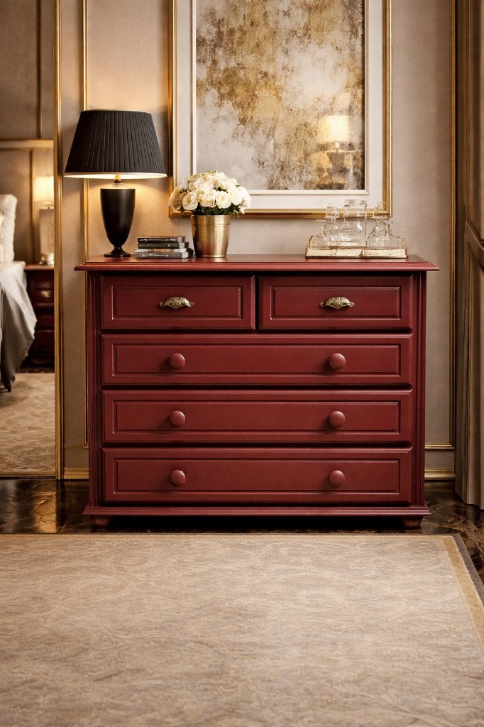 Prachtig mooie sfeervolle Burgundy Wine commode lade kast, Kinderen en Baby's, Kinderkamer | Commodes en Kasten, Voetruimte, Minder dan 50 cm