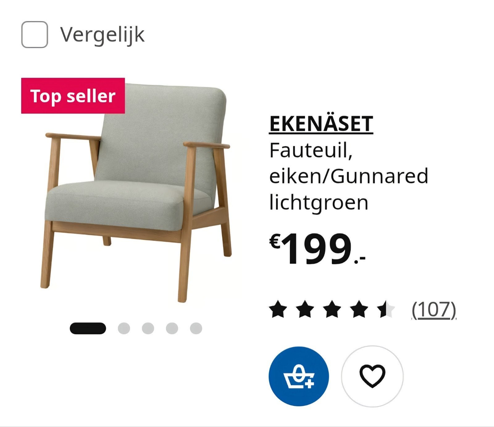 IKEA EKENÄSET Fauteuil, eiken/Gunnared lichtgroen, Huis en Inrichting, Fauteuils, Ophalen, Modern, Scandinavisch, 75 tot 100 cm