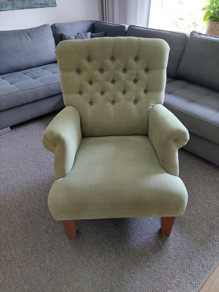 Fauteuil zacht groen per direct op te halen, Huis en Inrichting, Fauteuils, Ophalen, Zo goed als nieuw, 75 tot 100 cm, 75 tot 100 cm