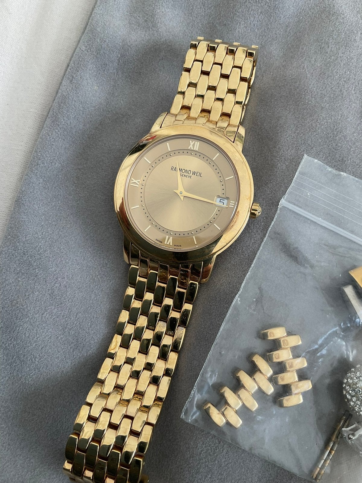Schitterend Raymond Weill horloge 18k goldplated, Ophalen, Zo goed als nieuw, Goud, Overige merken
