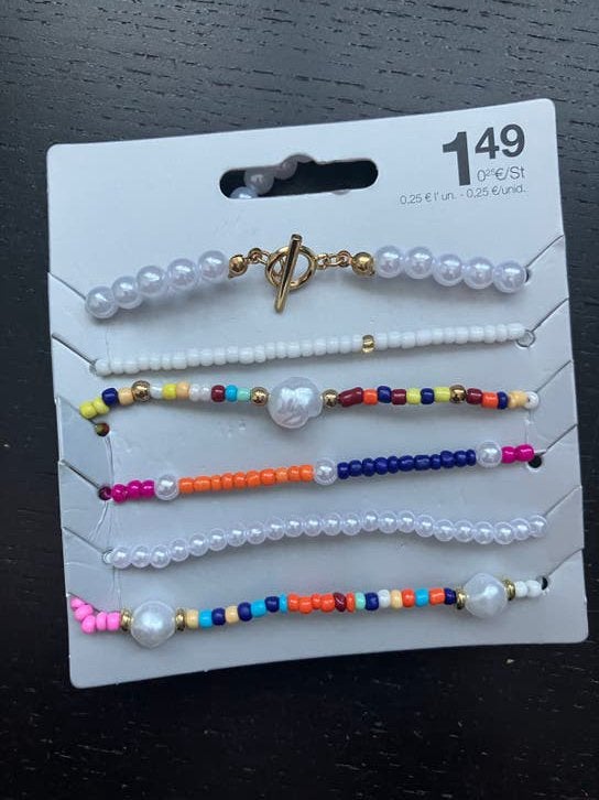 Set van 5 kleurrijke kralenarmbanden met parels, Overige materialen, Overige kleuren, Nieuw, Ophalen of Verzenden