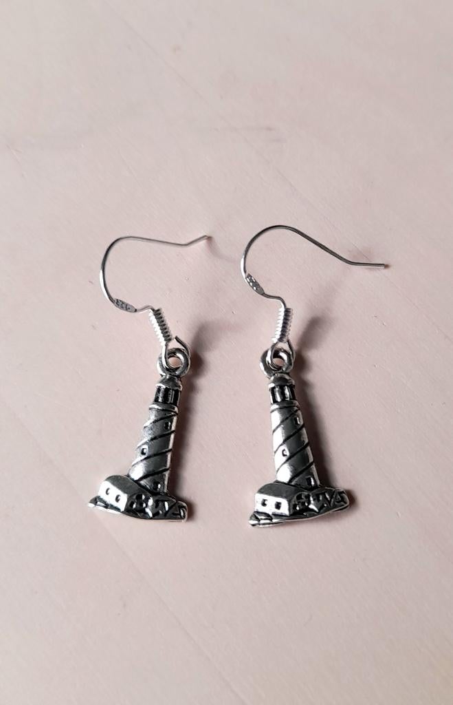 Zilveren 925 oorbellen met vuurtoren, Sieraden, Tassen en Uiterlijk, Hangers, Nieuw, Ophalen of Verzenden, Zilver