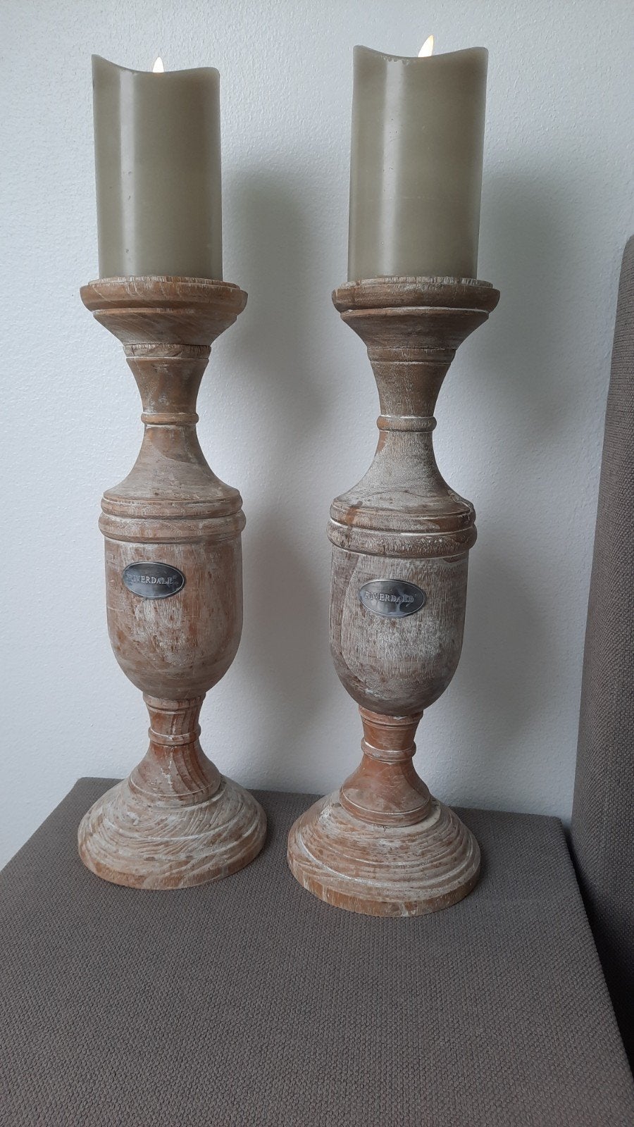 Riverdale Kandelaars Hout White Wash 44,5 cm met LED, Riverdale, Beige, Ophalen of Verzenden, Zo goed als nieuw