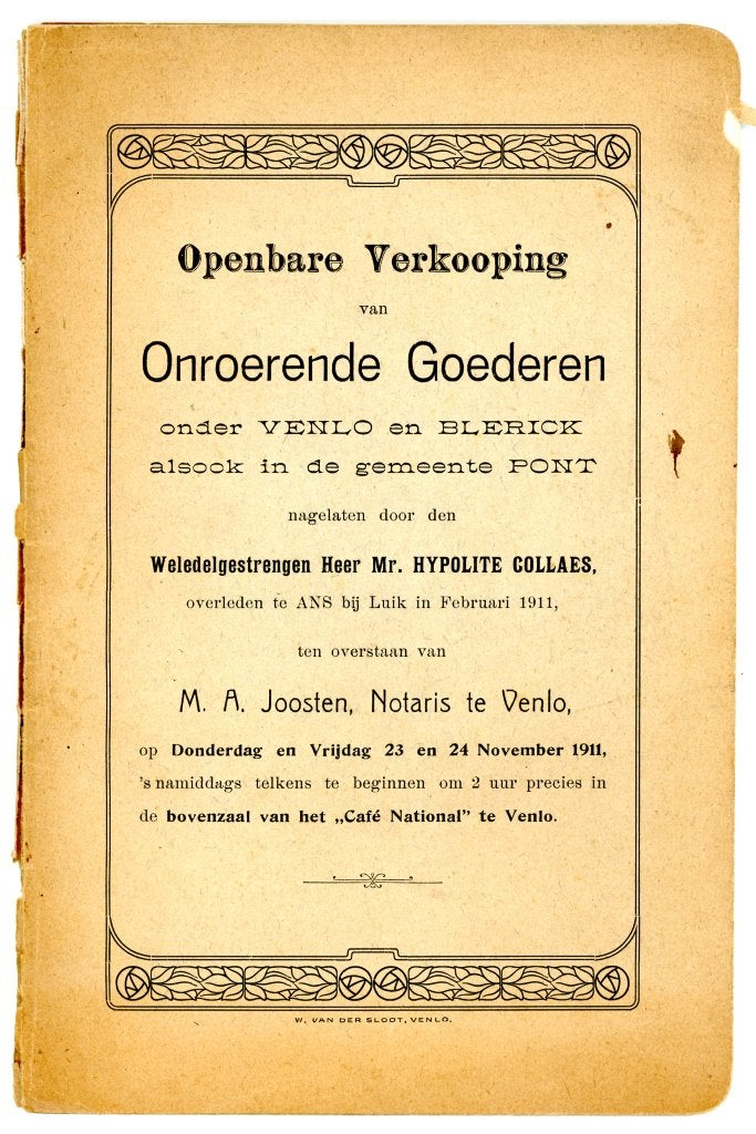 Venlona: Veilingboek 1911 Lovendaal, Arenborg & Café Venlona, Ophalen of Verzenden, 20e eeuw of later, Gelezen