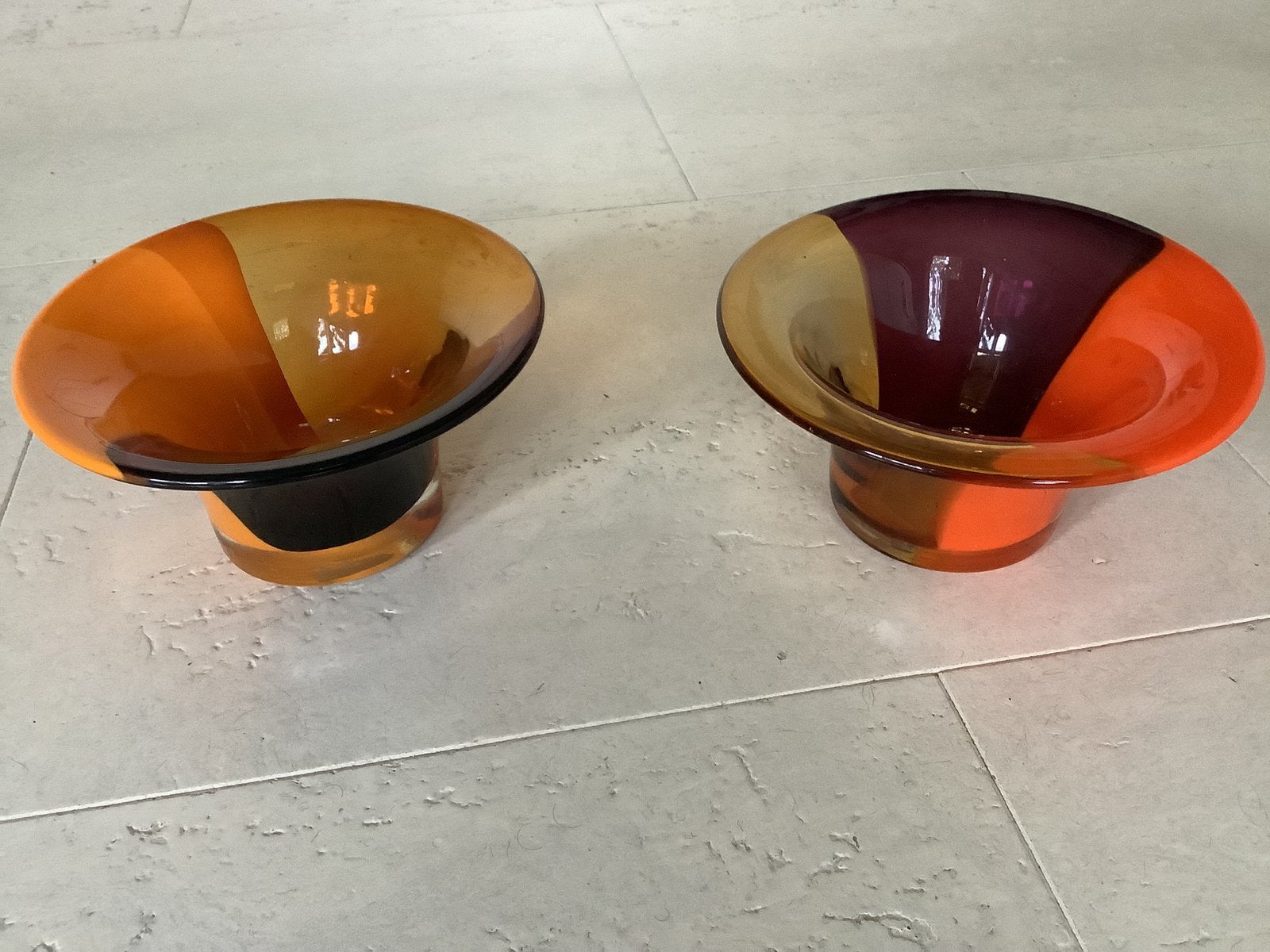 2x Bernard Heesen glazen schaal vaas oranje/paars glas, Ophalen of Verzenden, Oranje, Glas