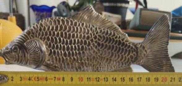 Metalen vis: unieke vintage decoratie en kaartenhouder, Antiek en Kunst, Ophalen