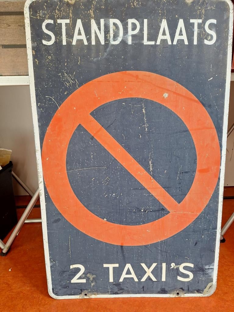 Vintage 'STANDPLAATS 2 TAXI'S' verkeersbord, Verzamelen, Ophalen
