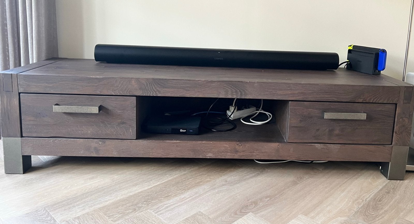 TV-meubel Henders & Hazel eikenhout (160x40x45), Ophalen, Gebruikt, 150 tot 200 cm, Eikenhout