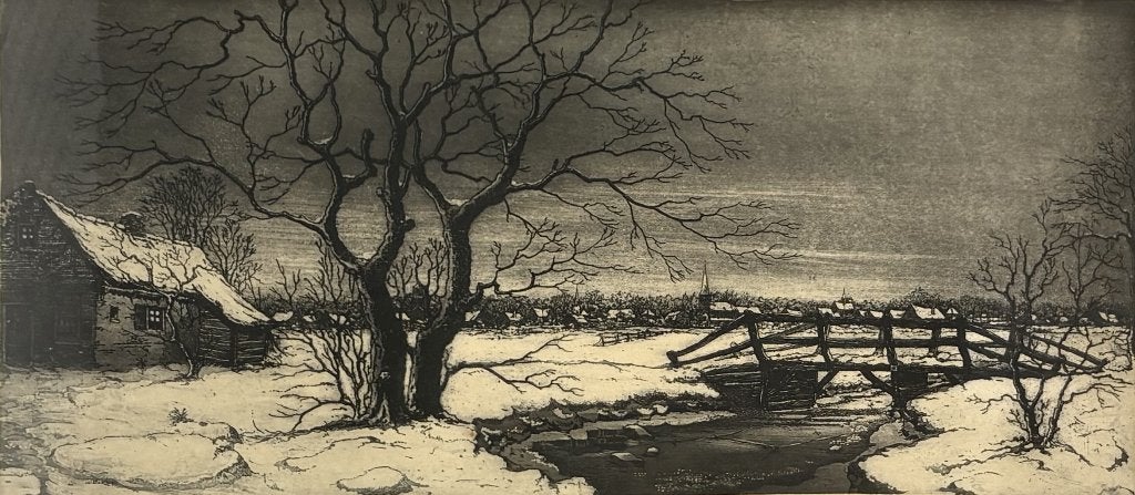 229. Ets, Antoon Hemert– winterlandschap, begin 20e eeuw, Antiek en Kunst, Kunst | Etsen en Gravures, Ophalen