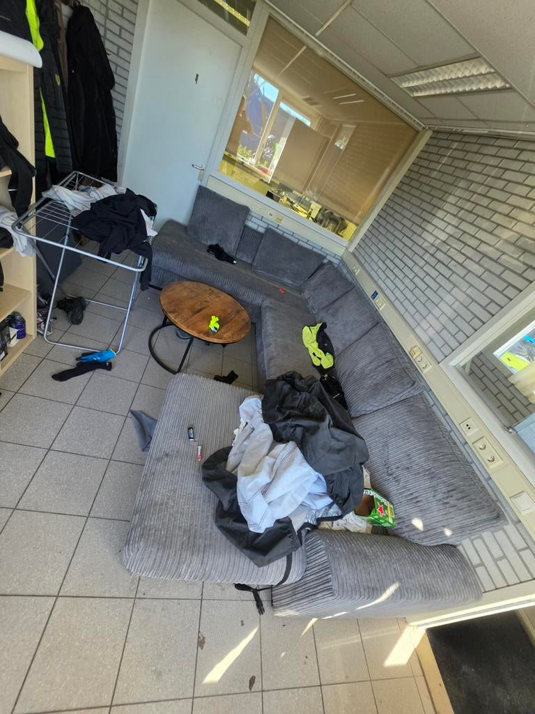 Grote rib bankstel U-vorm grijs - nette staat, Huis en Inrichting, Banken | Bankstellen, Hoekbank, 300 cm of meer, Ophalen of Verzenden