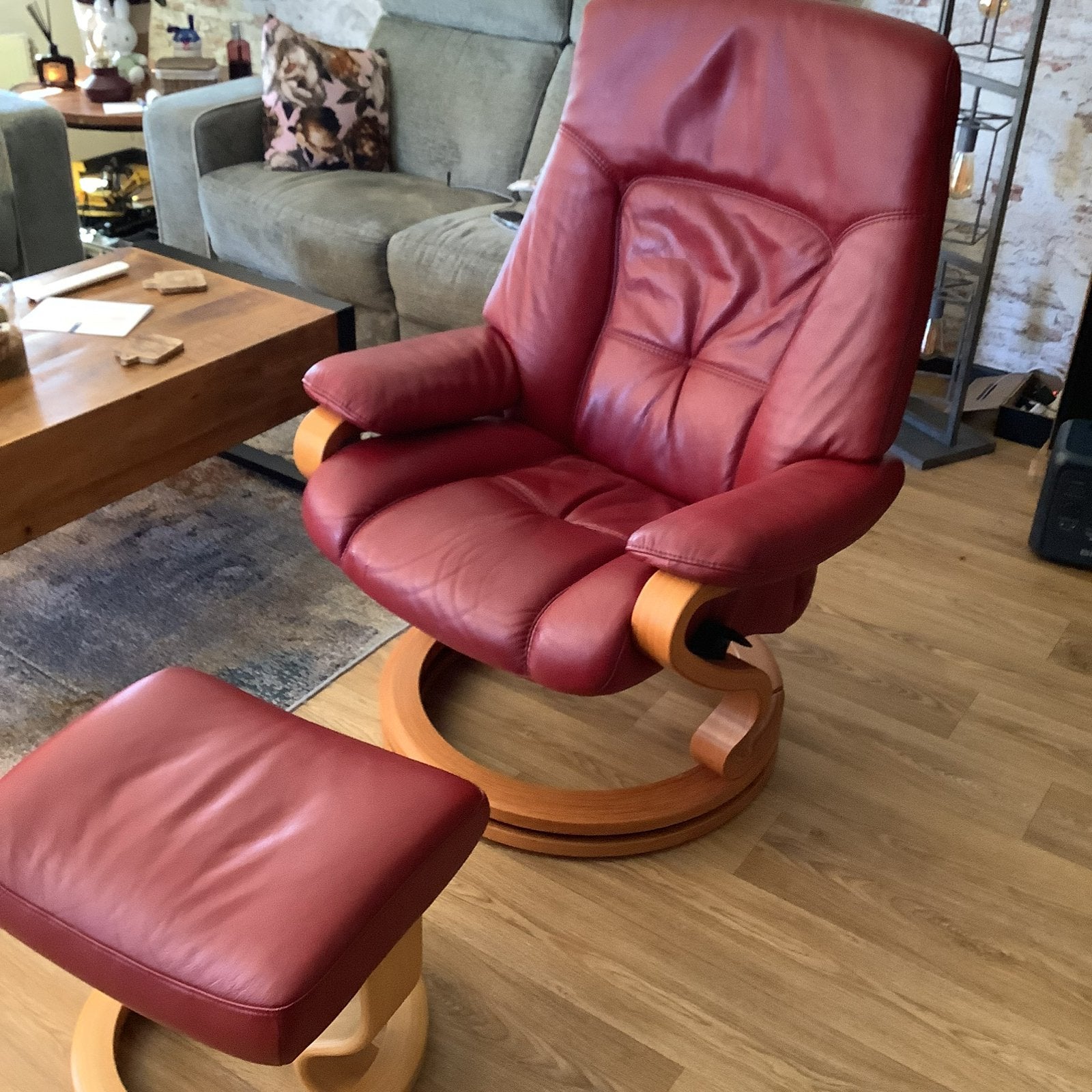 Mooie leren relaxfauteuil (stressless), Huis en Inrichting, Fauteuils, Ophalen, Gebruikt