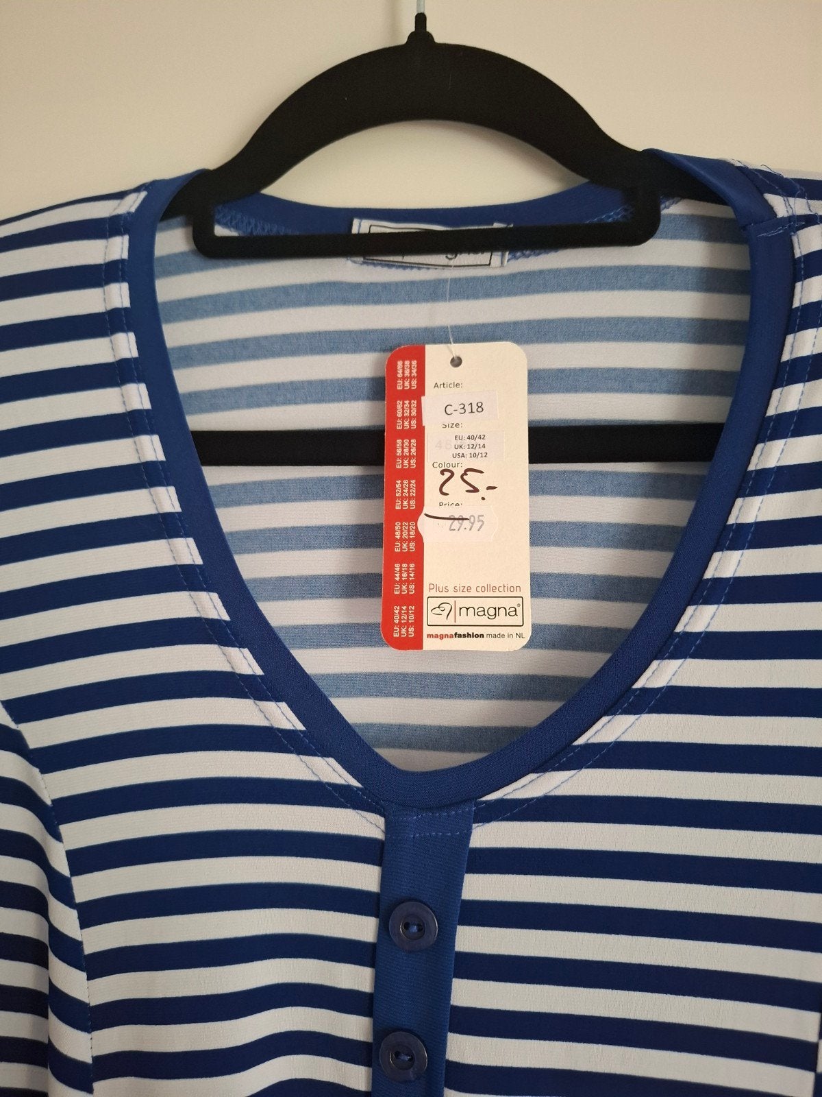 Nieuw blauw/wit tuniek met zakjes (Magna). Maat 40/42 (44), Ophalen of Verzenden, Nieuw, Maat 42/44 (L), Blauw