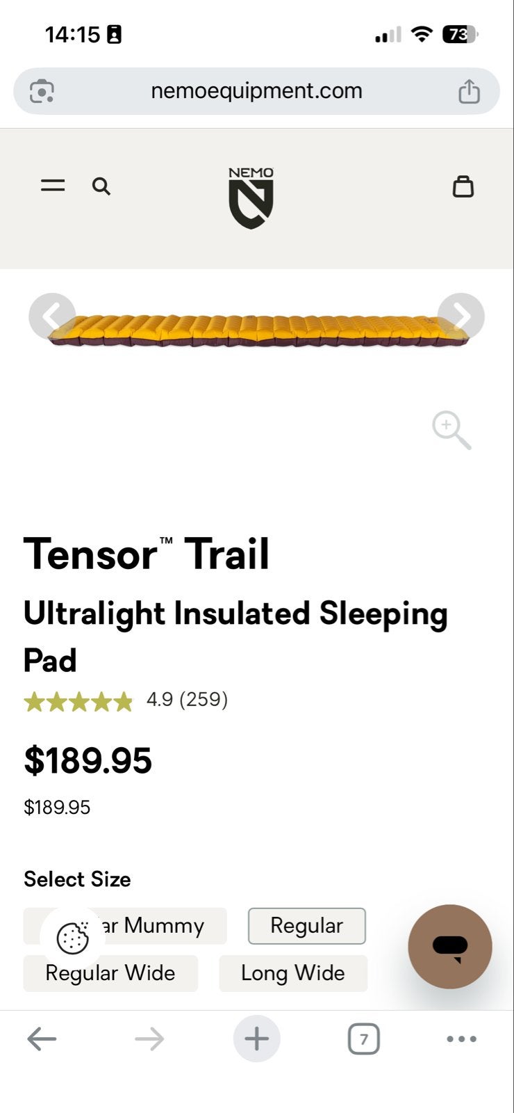 NEMO Tensor Trail Ultralight Geïsoleerde Slaapmat, Ophalen, Zo goed als nieuw