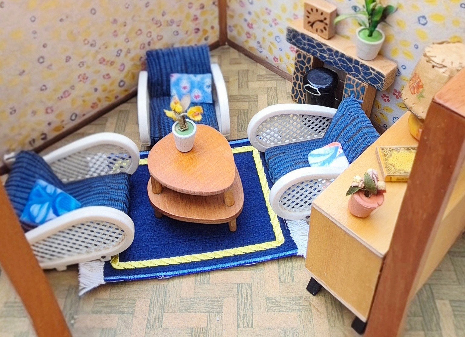 Vintage poppenhuis meubels zitkamer Crailsheimer jaren 50, Ophalen of Verzenden