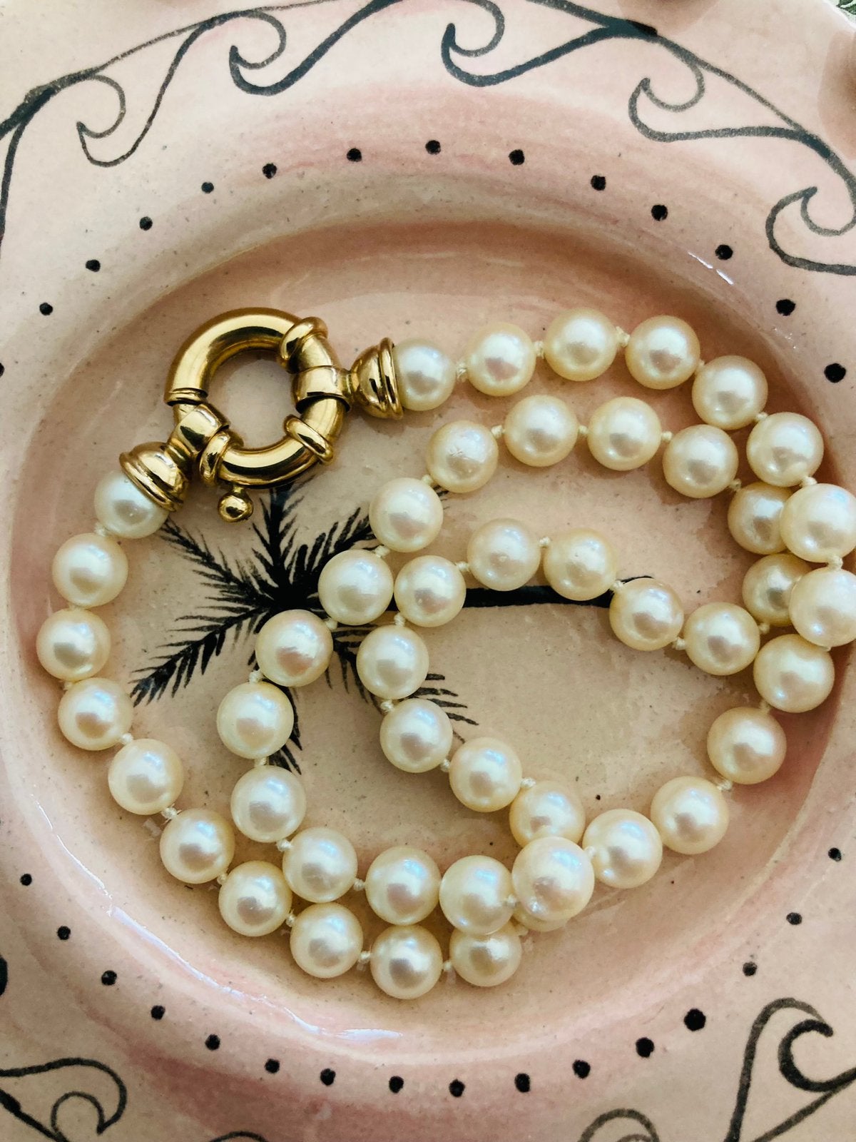 Gouden parelketting parels ketting 14 karaat goud collier, Sieraden, Tassen en Uiterlijk, Kettingen, Ophalen, Goud