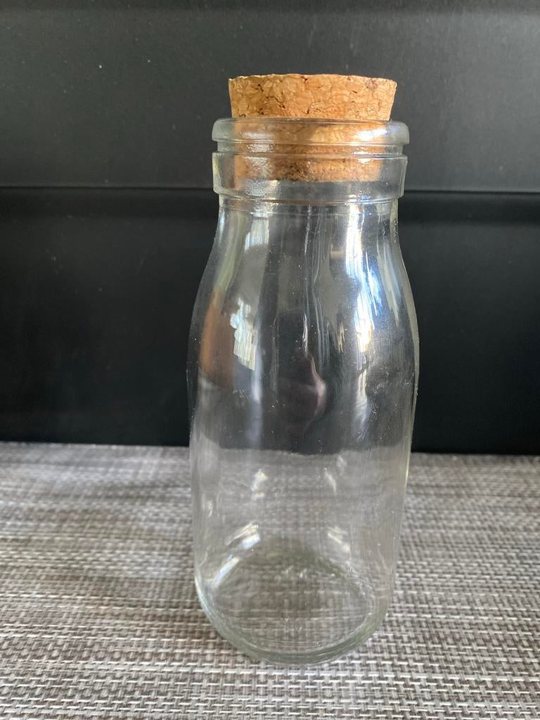 Glazen decoratie flesje met kurken dop, 15 cm hoog, Huis en Inrichting, Woonaccessoires | Vazen, Gebruikt, Overige kleuren, Minder dan 50 cm