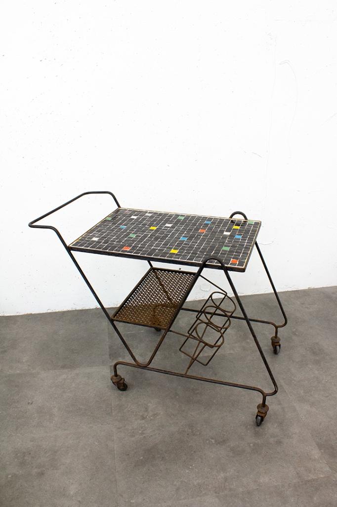 Jaren 50 vintage barcart mozaïek blad, Gebruikt, Mozaïek, Metaal of Aluminium, X