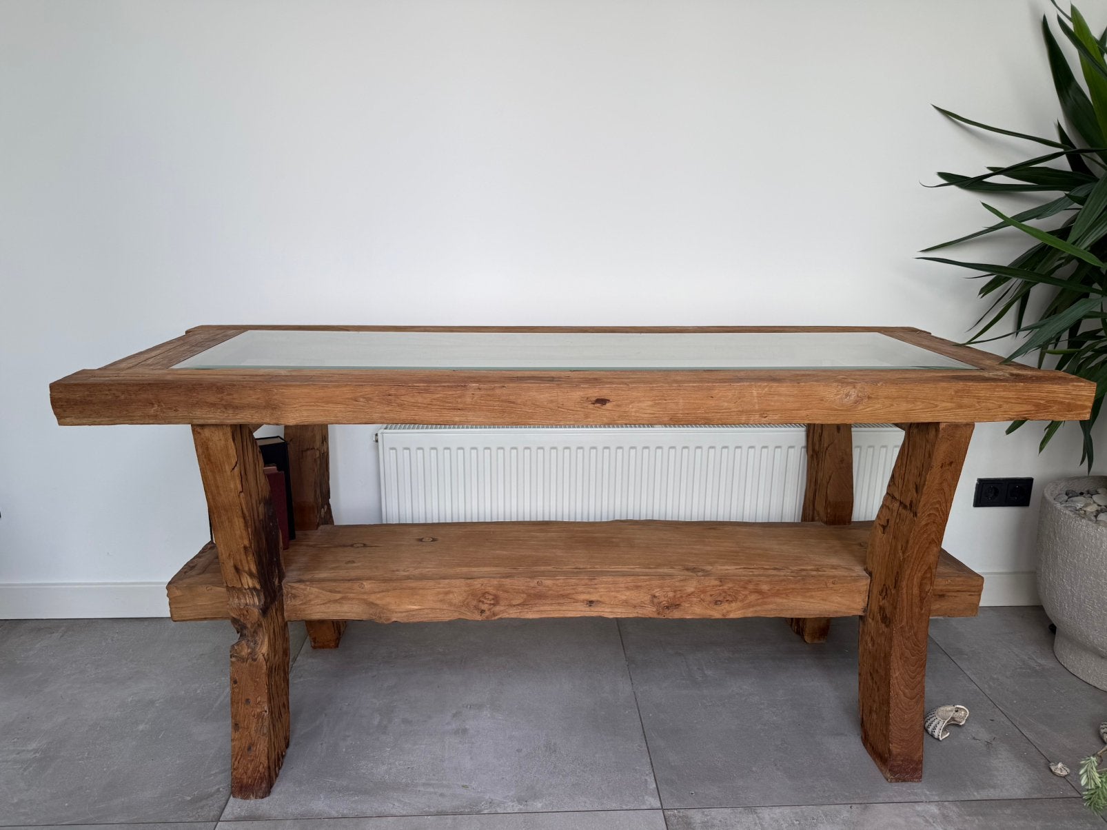 Dure Teak side tafel, Ophalen, Glas, Zo goed als nieuw, 25 tot 50 cm