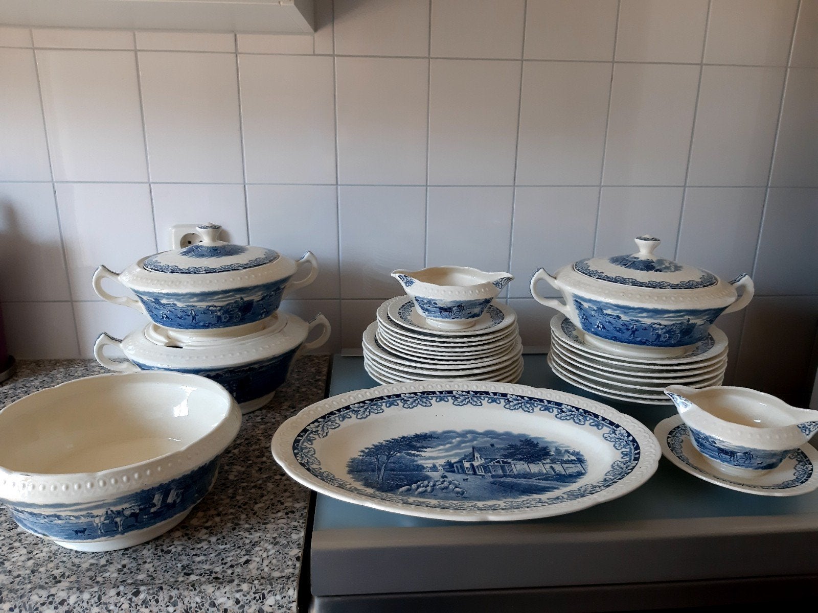 Servies boerenhoeve blauw societe ceramique Maastricht, Antiek en Kunst, Ophalen