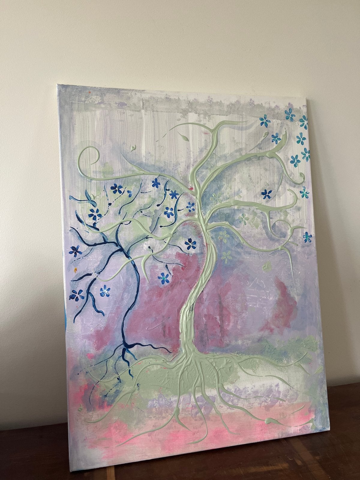 Levensboom Schilderij - Abstracte Kunst met Textuur, Acrylverf, Overig onderwerp, Handgeschilderd, Ophalen of Verzenden