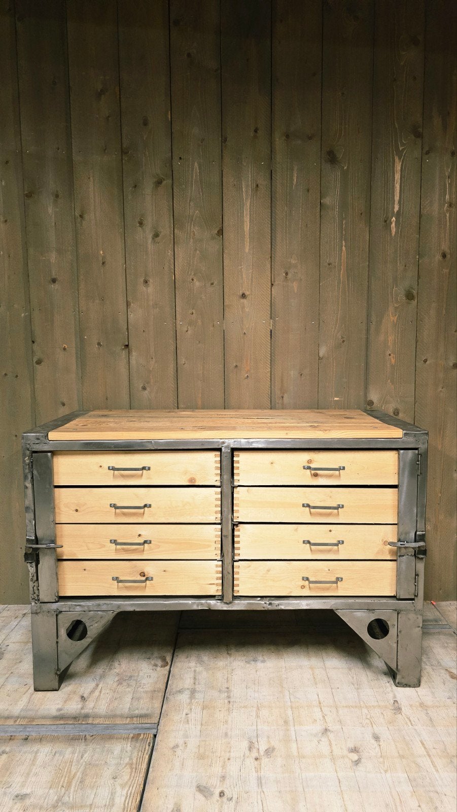 Antieke Grenen Houten Werkbank Vintage Direct Leverbaar, Ophalen of Verzenden, Zo goed als nieuw, 120 tot 170 cm