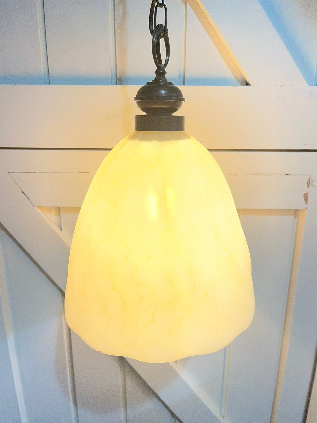 Retro hanglamp glas/brons incl. led lamp, Gebruikt, Glas, Retro, klassiek, E27 (groot)