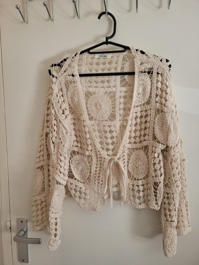 Zgan gehaakt vestje beige maat M/L, Ophalen of Verzenden, Zo goed als nieuw, Maat 42/44 (L), Beige