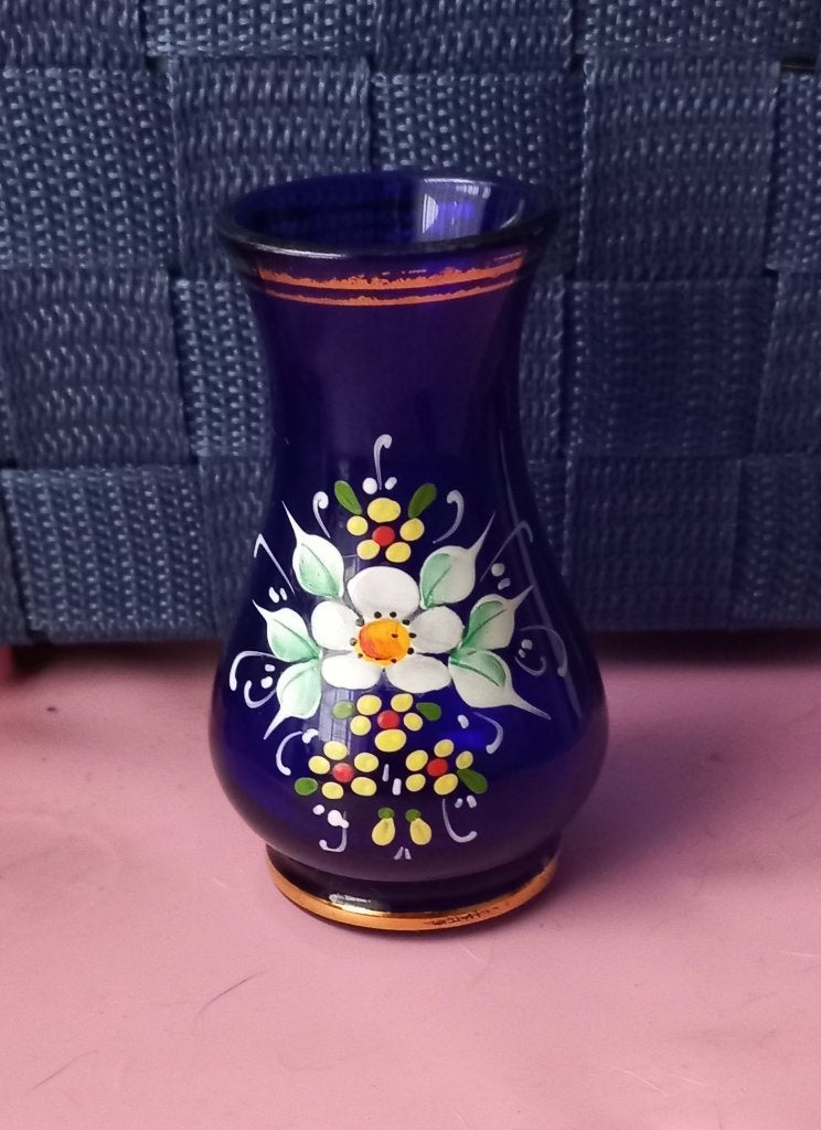 Hut Jakub Tasice Tsjechisch blauw glazen vaasje, Ophalen of Verzenden