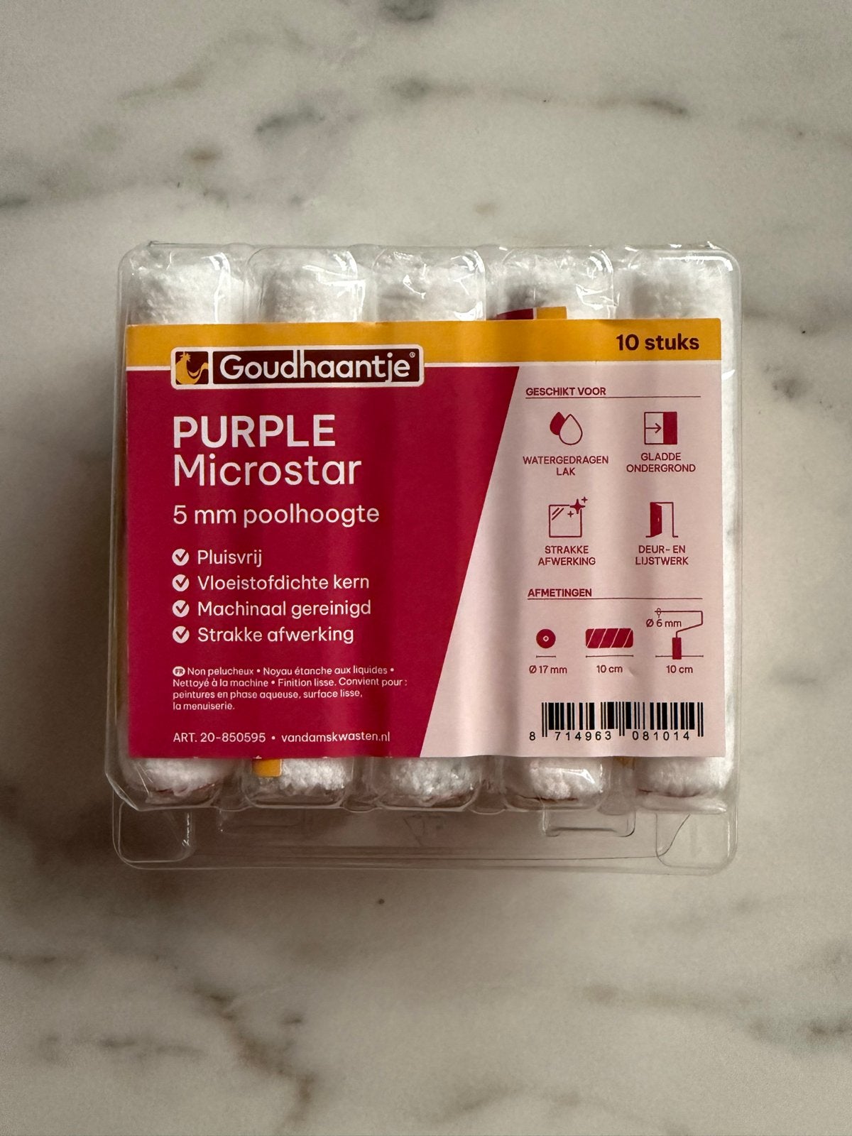 Goudhaantje Purple Microstar Verfrollers 10 stuks, Doe-het-zelf en Verbouw, Ophalen of Verzenden, Nieuw, Verfroller