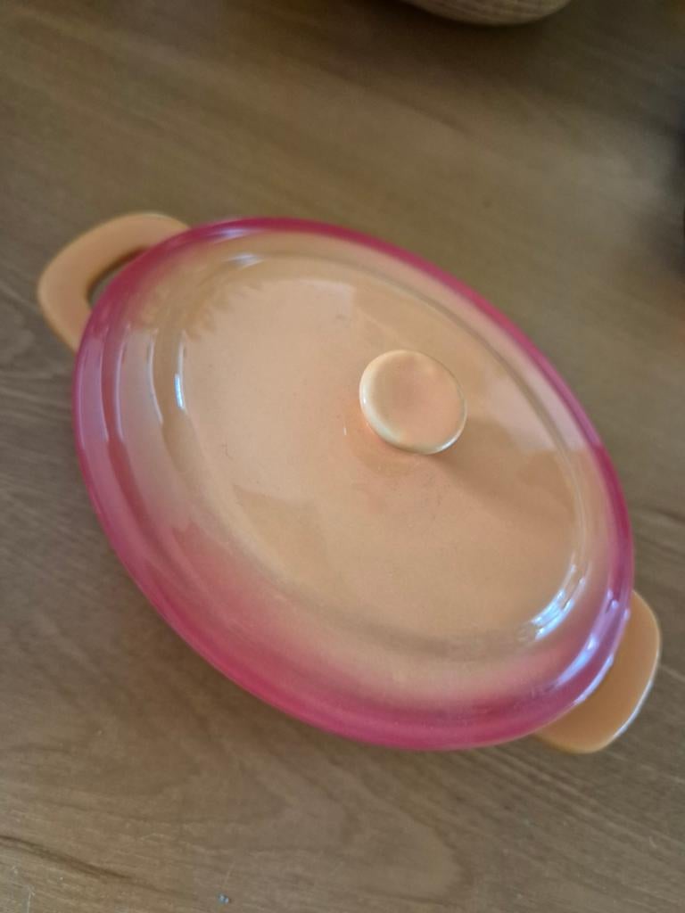 Ovenschaaltje met deksel - Oranje/Rood, Huis en Inrichting, Keuken | Potten en Pannen, Ophalen of Verzenden, Zo goed als nieuw