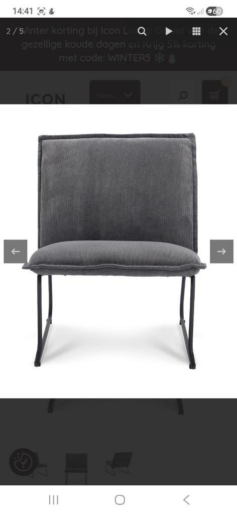 2x rib stof stoelen grijs, zgan, Ophalen, Zo goed als nieuw, Stof, Twee