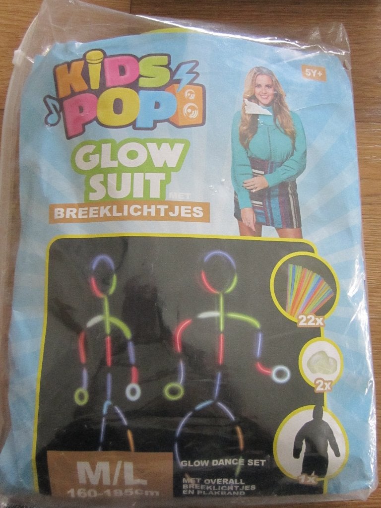 Kids pop glow suit met breeklampjes mt M/L 160/185 cm Nieuw, Ophalen of Verzenden, Nieuw, Carnaval, Kleding