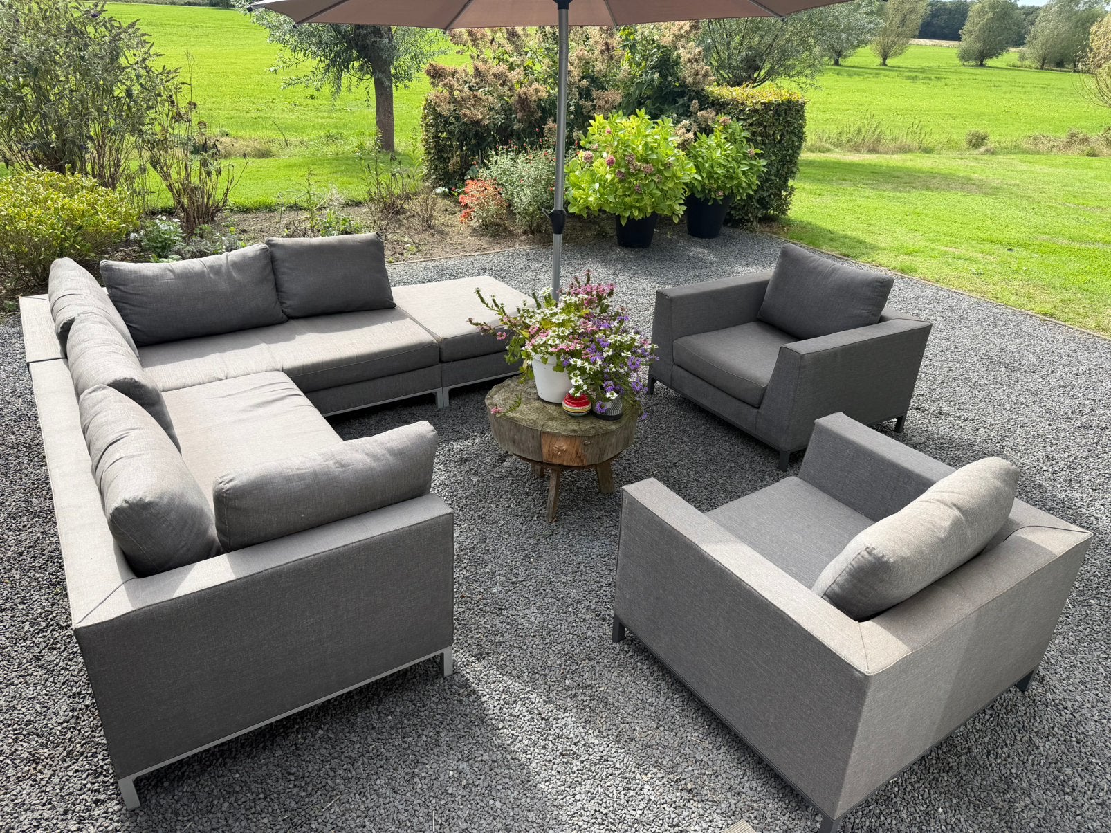 Exotan Sicilië All Weather loungeset + 2 stoelen Stone Grey, Ophalen, Textileen, Zo goed als nieuw, Loungeset