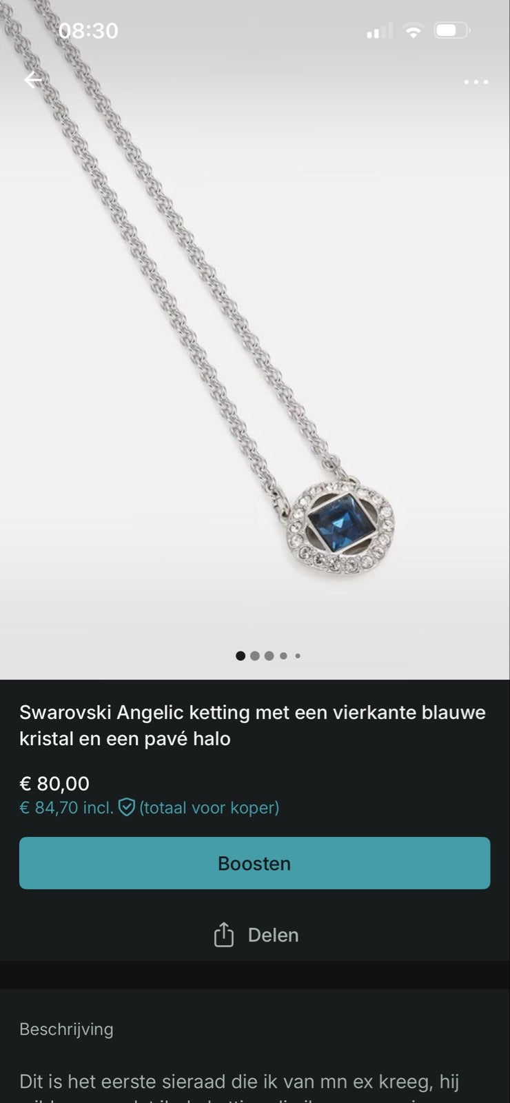 Swarovski Angelic ketting met blauw kristal en halo, Overige materialen, Blauw, Zo goed als nieuw, Ophalen
