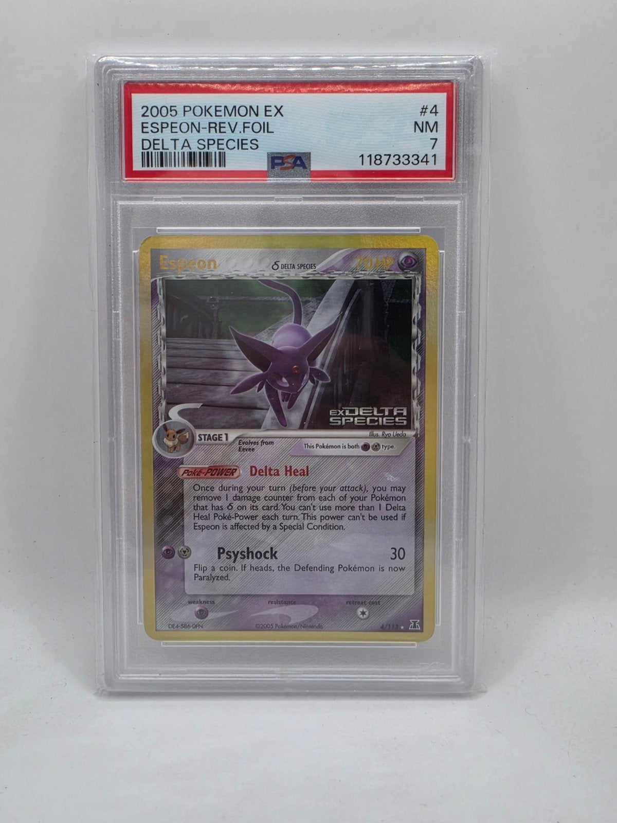 Espeon Rev. Foil Delta Species PSA 7, Hobby en Vrije tijd, Verzamelkaartspellen | Pokémon, Ophalen of Verzenden, Zo goed als nieuw