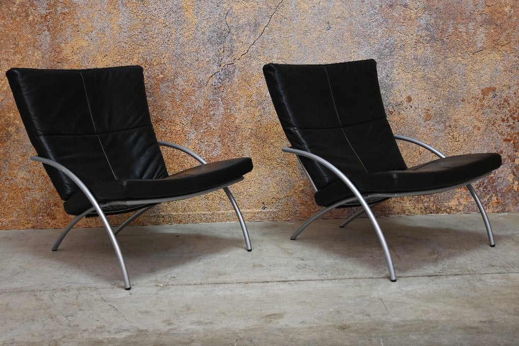 ZGANieuw 2 zwarte leren Harvink Uncle Sam design fauteuils, Harvink, Harvink, 75 tot 100 cm, Ophalen of Verzenden