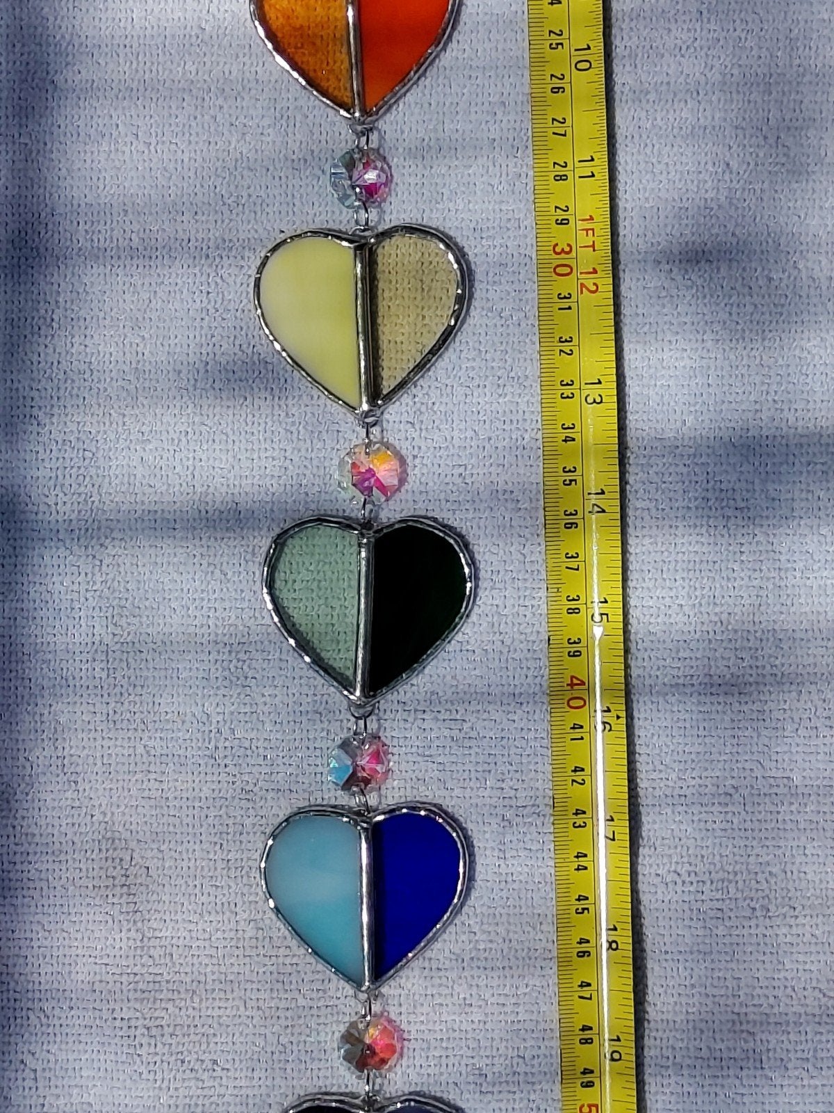 Glas-in-Lood Regenboog Pride Hartjes raamhanger(60cm), Meerkleurig, Overige stijlen, Nieuw, Ophalen of Verzenden