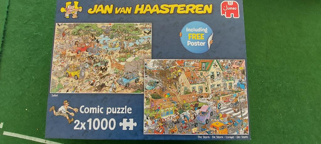 Jan van Haasteren puzzel Storm /Safari  2 x1000 stukjes, Ophalen of Verzenden, 500 t/m 1500 stukjes, Zo goed als nieuw, Legpuzzel