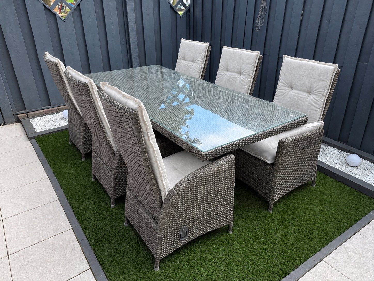 Prachtige verstelbare 6-persoons wicker tuinset, Tuin en Terras, Ophalen, 6 zitplaatsen, Zo goed als nieuw, Wicker