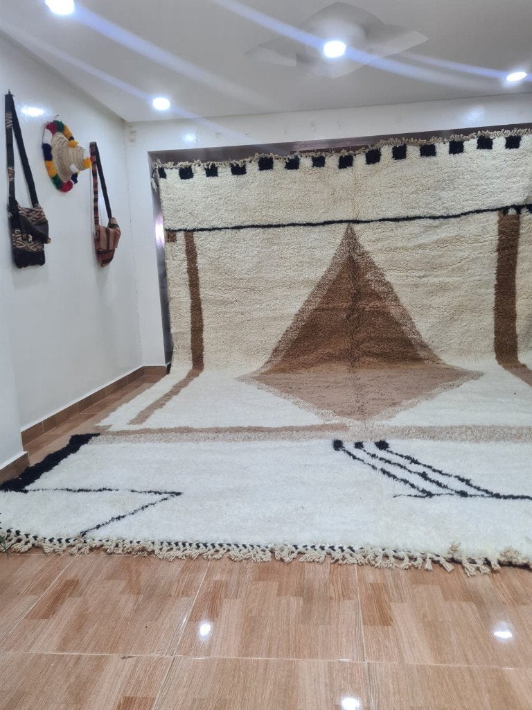 Beni Ouarain vloerkleed 200x300 – crème bruin driehoek, MarocCarpets, Info@maroccarpets.nl, Zwart, Ophalen of Verzenden