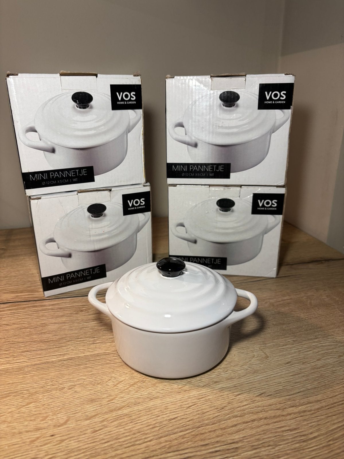 4x VOS mini braadpan wit keramiek Ø12 cm | Nieuw in doos, Huis en Inrichting, Keuken | Potten en Pannen, Ophalen of Verzenden