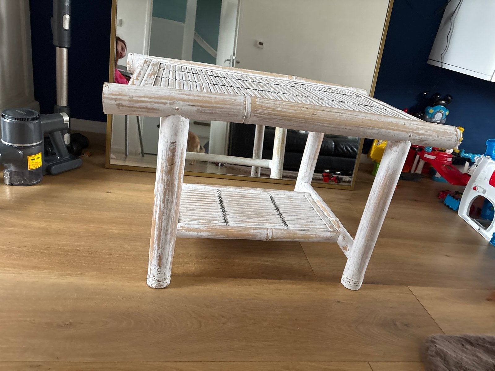 Bamboe bijzettafel - wit geverfd, Ophalen, Minder dan 45 cm, Minder dan 55 cm, Gebruikt